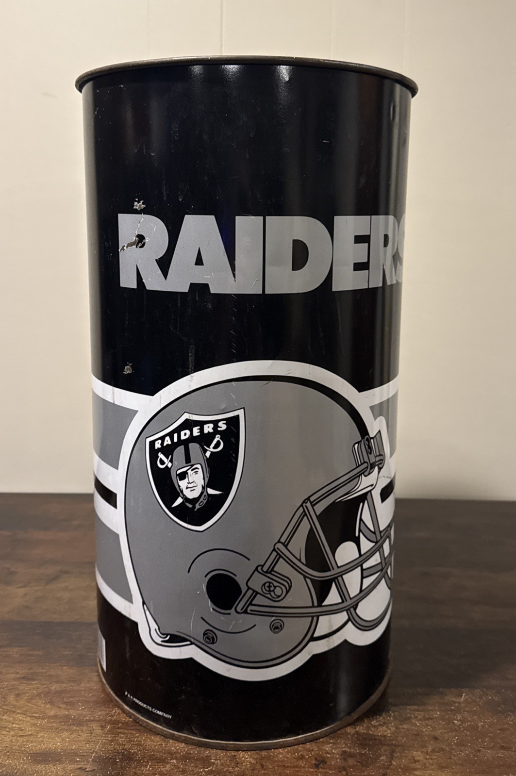 Vintage 1993 NFL Los Angeles/Oakland Raiders Metal Trash Can P&K Products