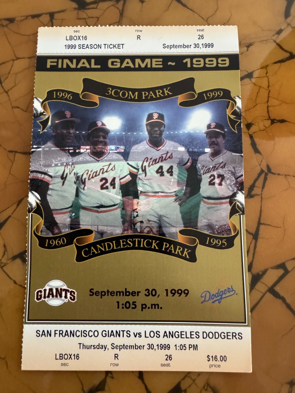 SF Giants Ticket from the Last Game Ever Played at Candlestick Park – 9/30/99