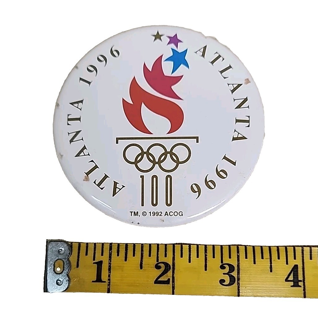 Vintage Atlanta 1996 Olympic Games 1 Button White 3.5in Discoloration On Back