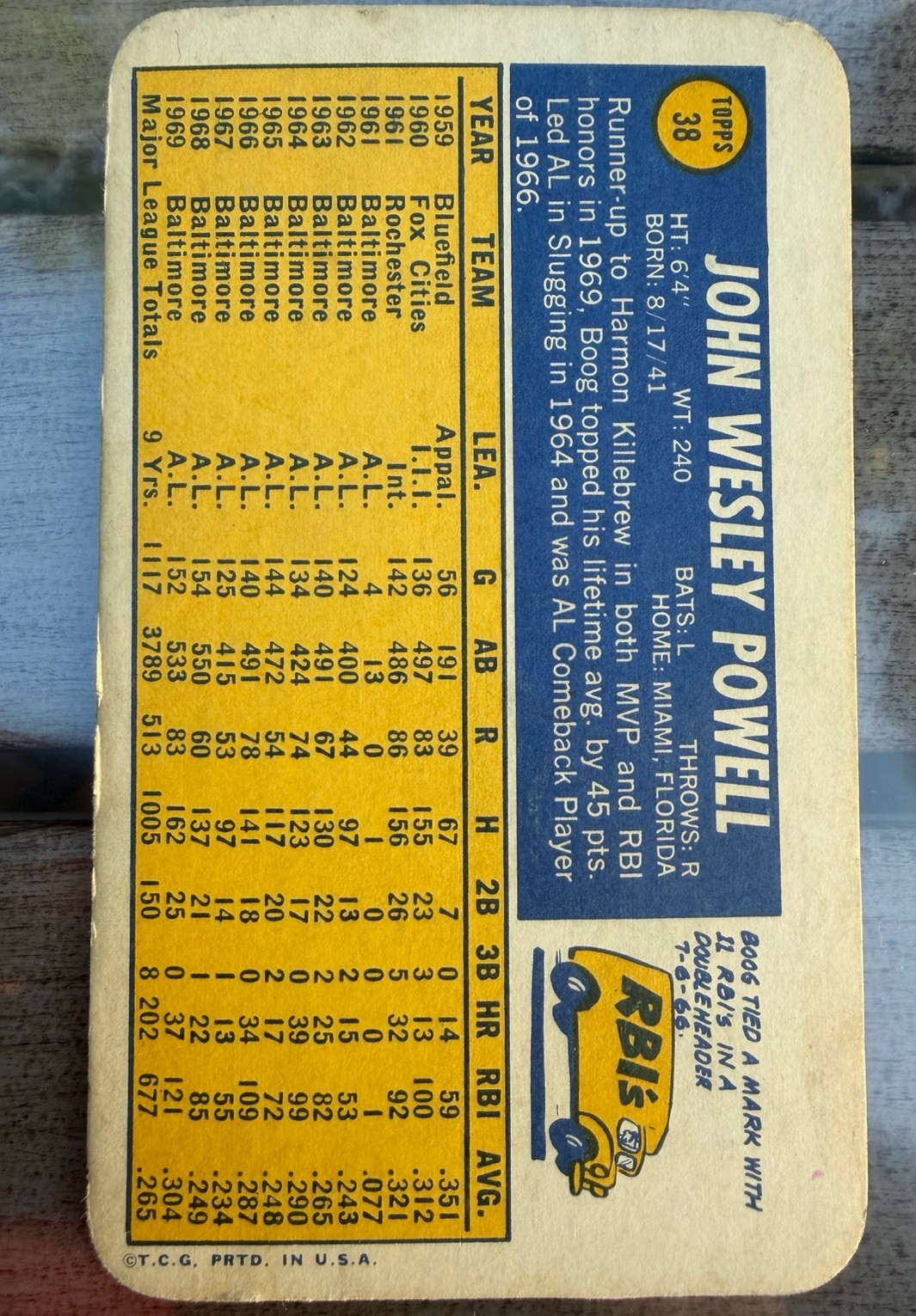 1970 Topps Super #38 Boog Powell Orioles SHORT-PRINT