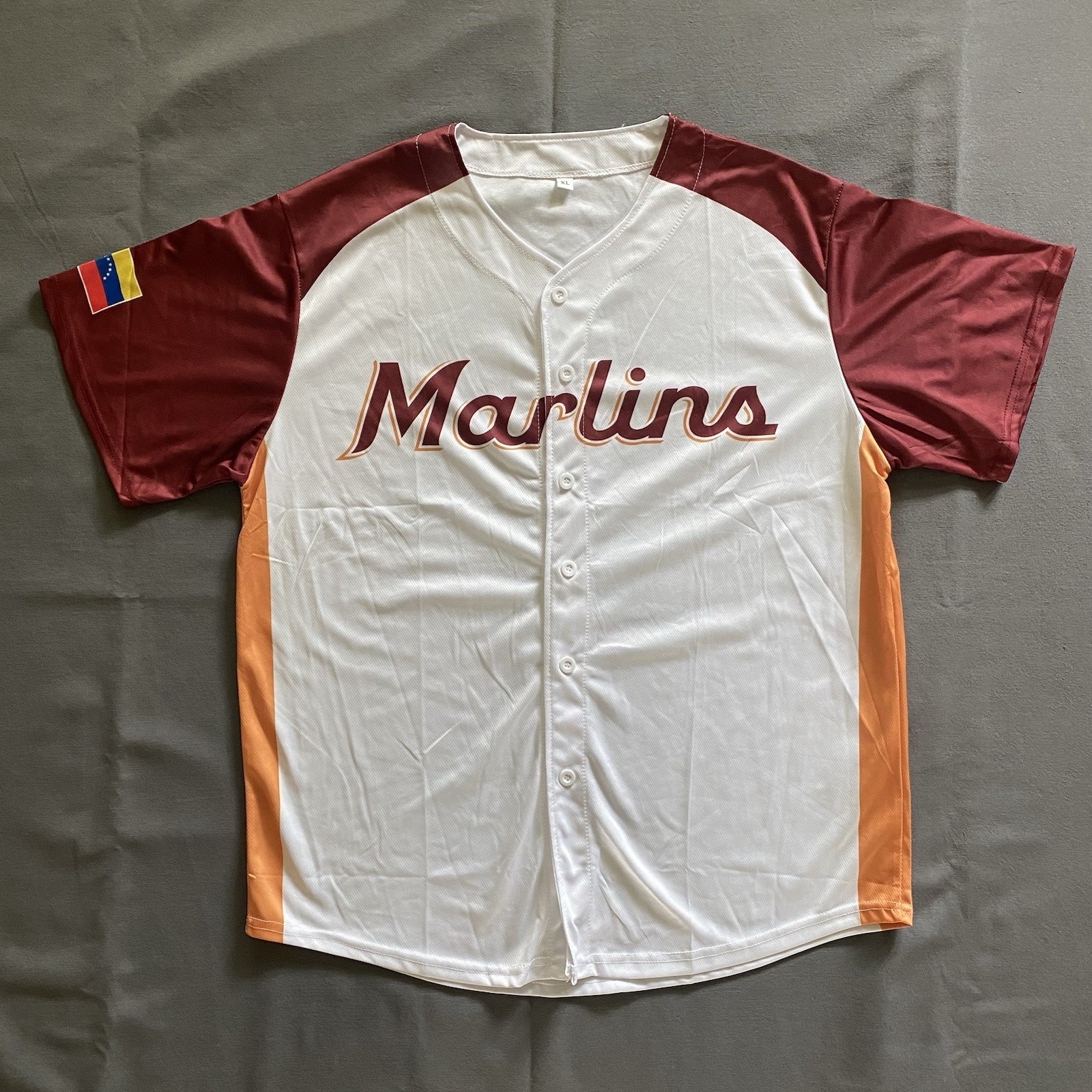 Miami Marlins Venezuelan Heritage Jersey Mens XL White Maroon MLB 2020s Latin