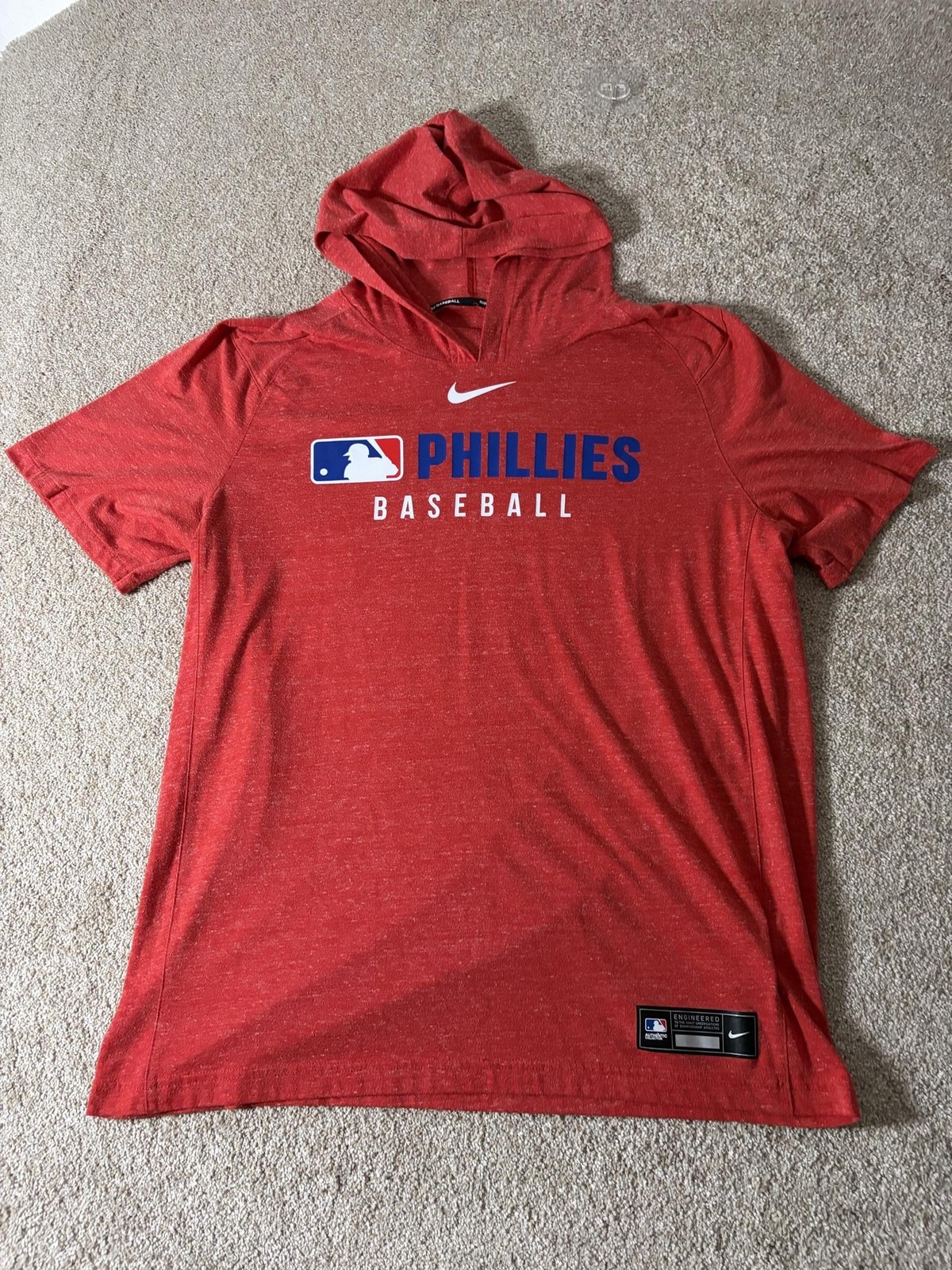 Philadelphia Phillies Hoodie Shirt Mens Large Red MLB Baseball Short Sleeve Nike