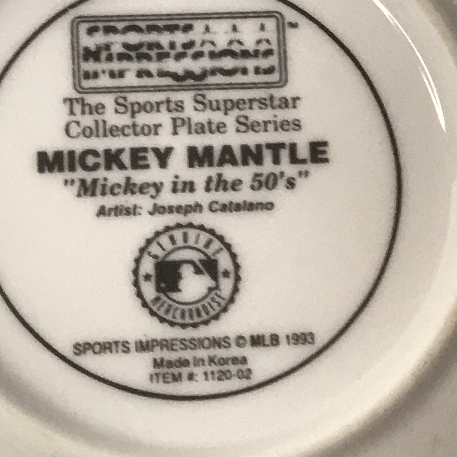 Mickey Mantle New York Yankees Sports Impressions Collectors Plate 4.4in MLB