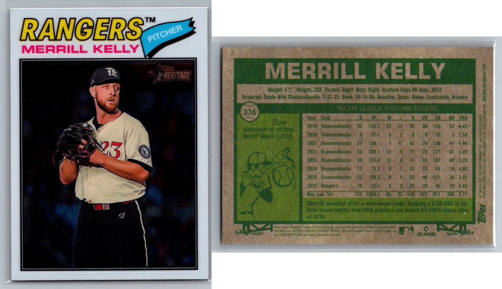 2026 Topps Heritage MERRILL KELLY #316 Texas Rangers