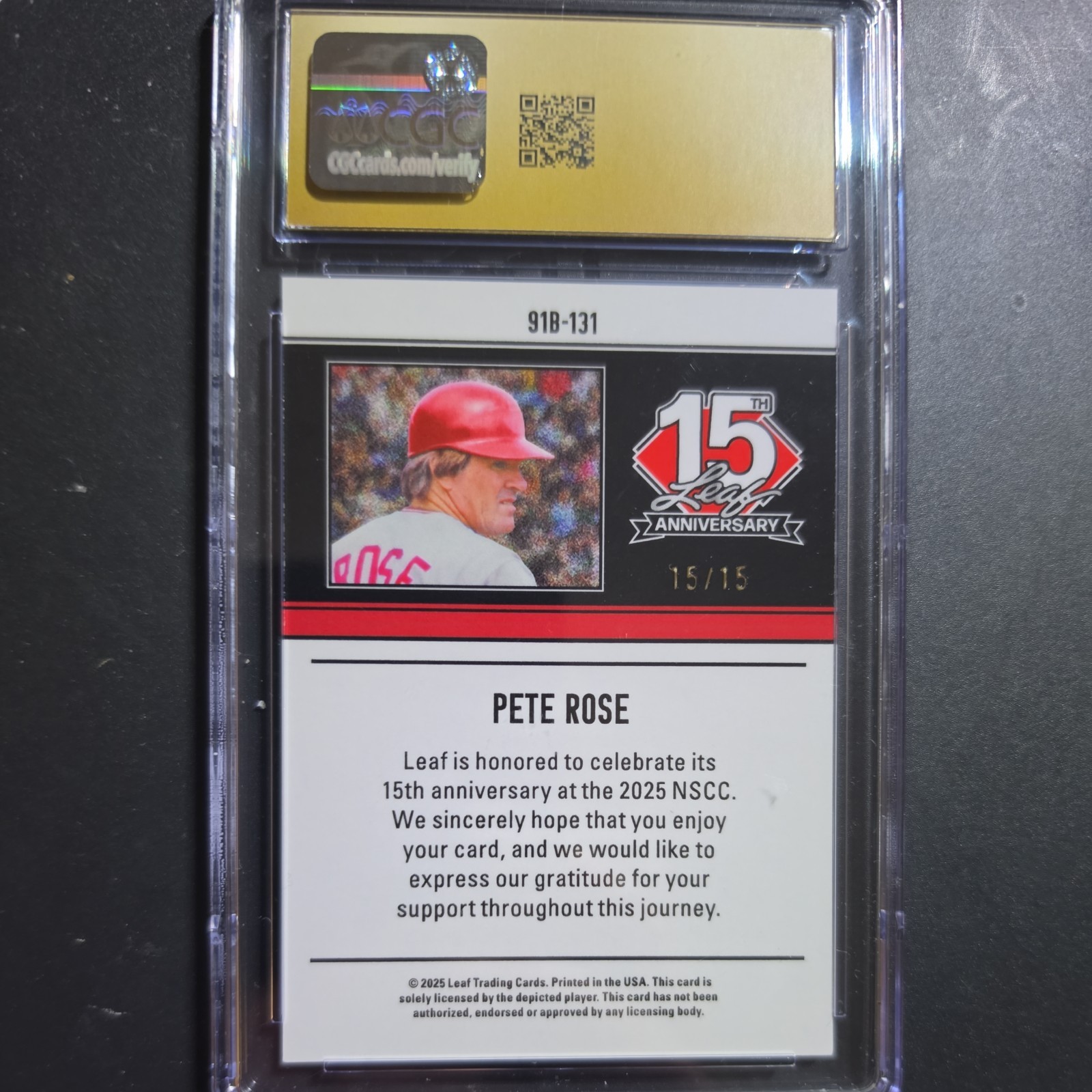 2025 Leaf 15th Anniversary 1991 Leaf Pete Rose, Silver Sparkles /15