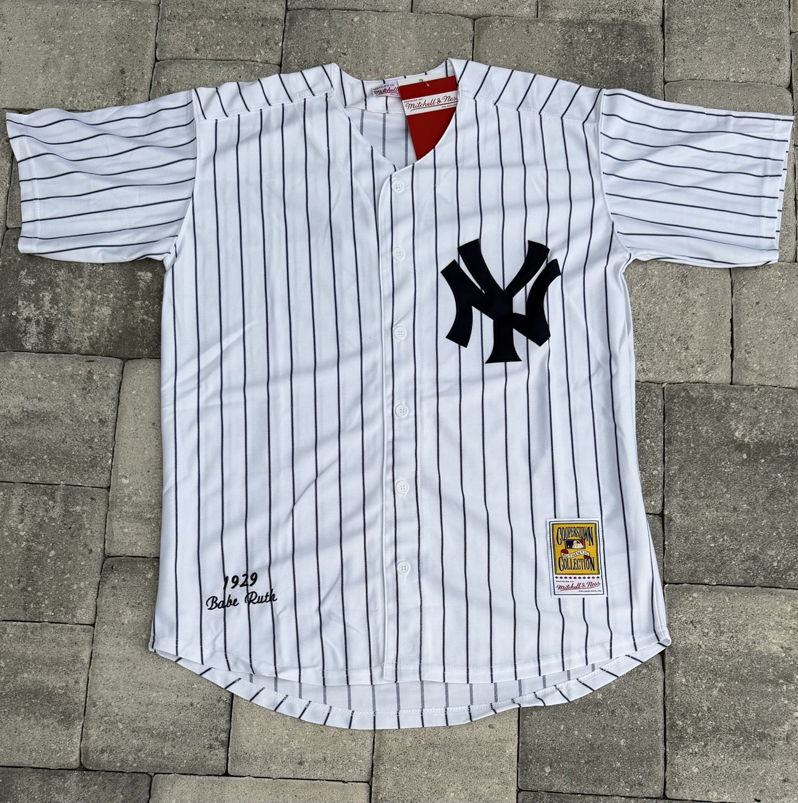 NEW!!!! NEW YORK YANKEES BABE RUTH JERSEY WHITE PIN STRIPE XL