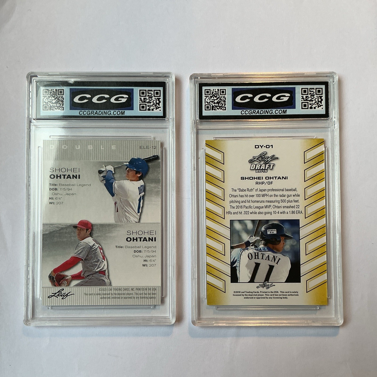 Leaf CGC 10 Lot 2 MLB Shohei Ohtani Rookie 2018 Draft DY-01, ELE-12