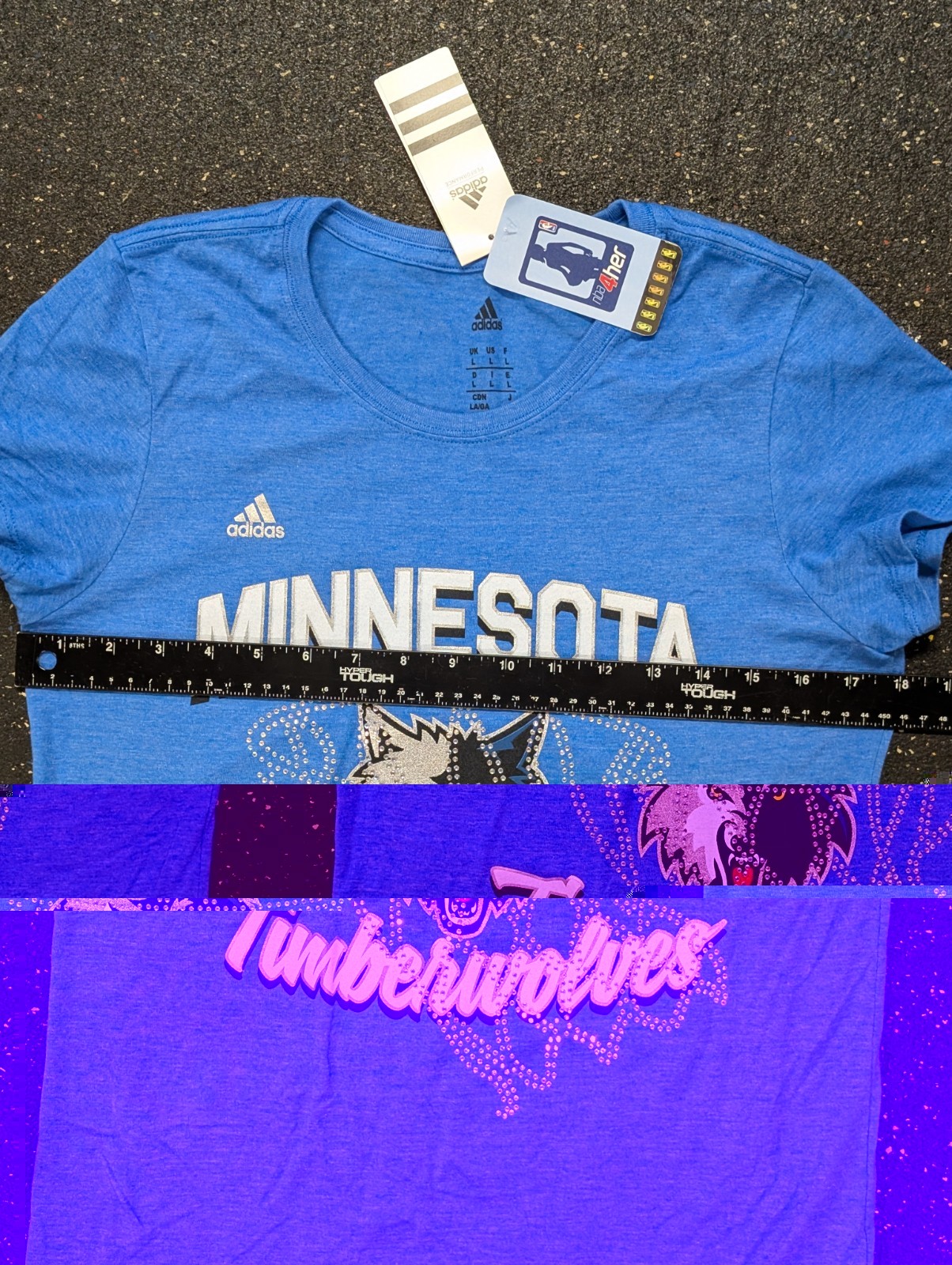 NWT Minnesota Timberwolves Womens Adidas NBA S/S T Shirt Blue L