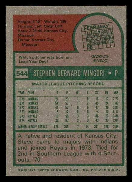 1975 Topps #544 Steve Mingori EX – EXMT