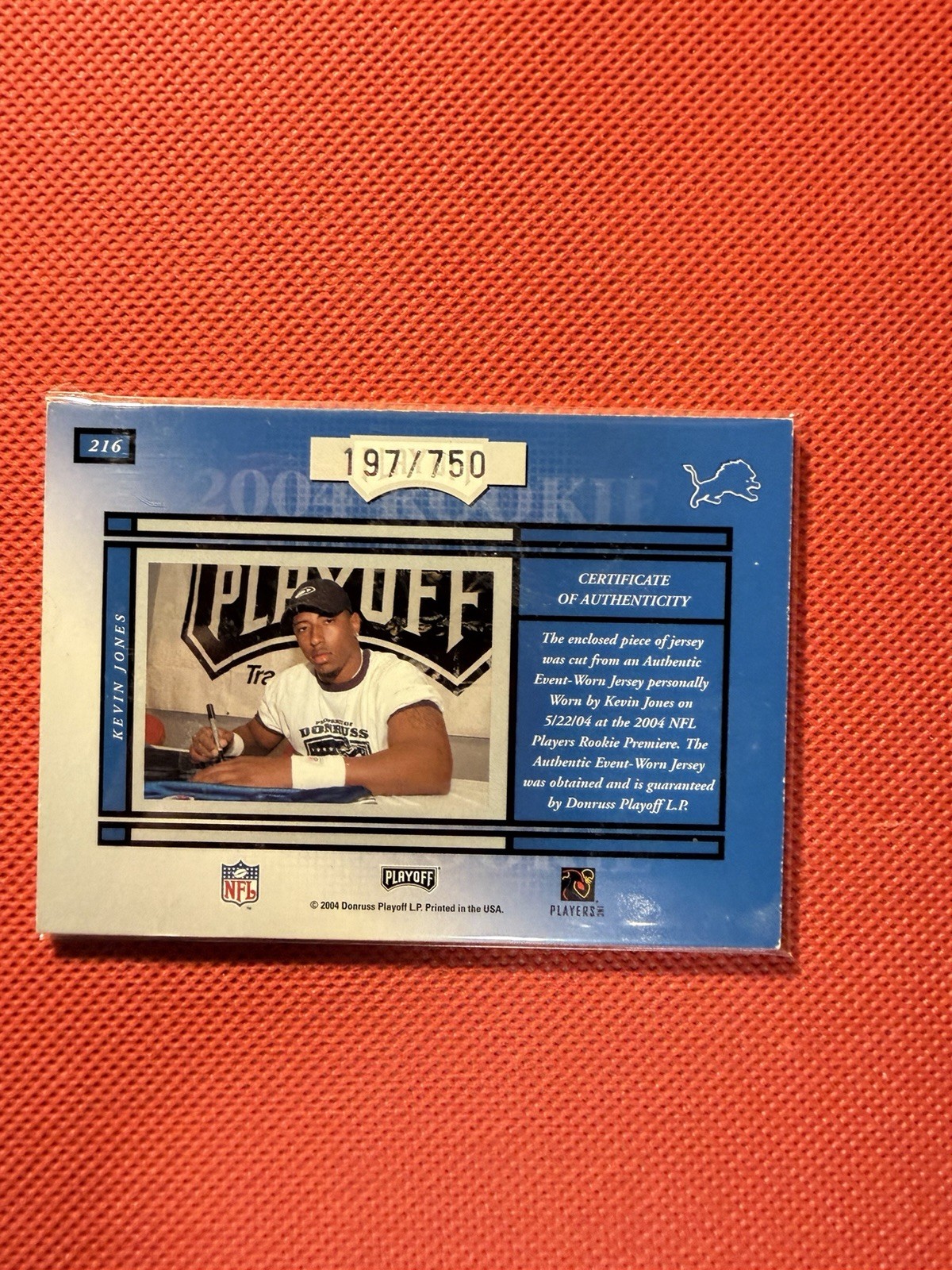 Donruss/Playoff 2004 Playoff Honors Rookie Gems Kevin Jones RC Jersey 197/750