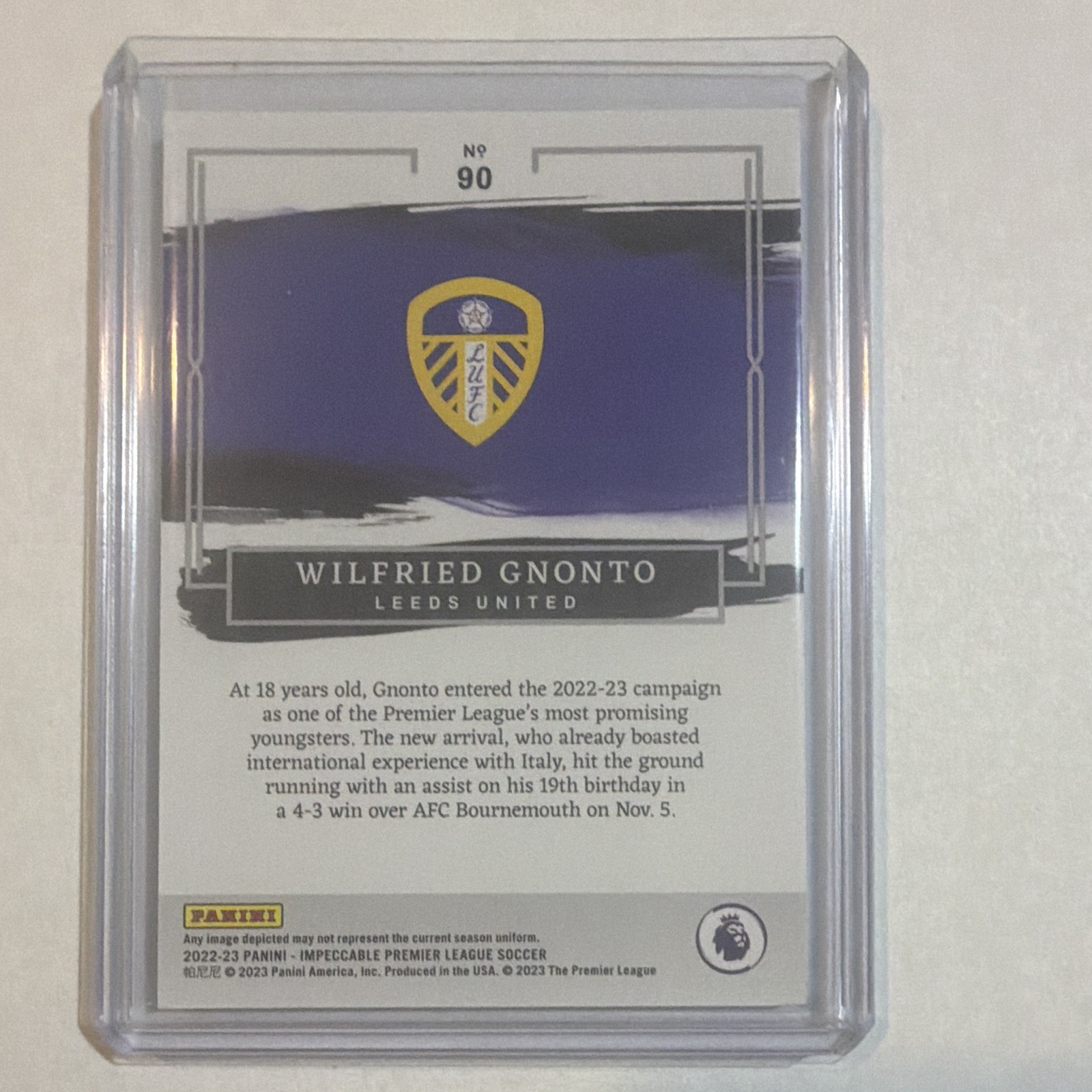 Panini Impeccable Premier League 2022-23 Wilfried Gnonto RC Leeds #90 /99