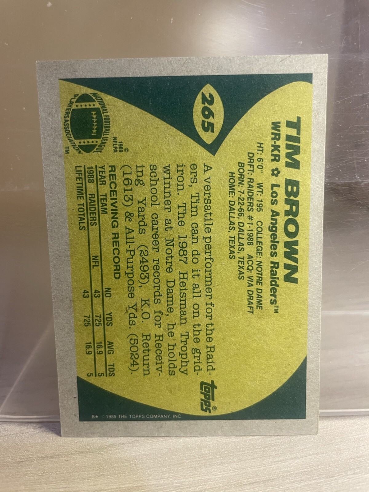 1989 Topps – #265 Tim Brown (Rookie Card)