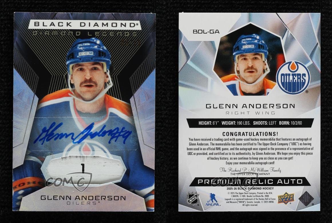 2025-26 Black Diamond Legends Premium Relic 8/15 Glenn Anderson Auto HOF 1sr2