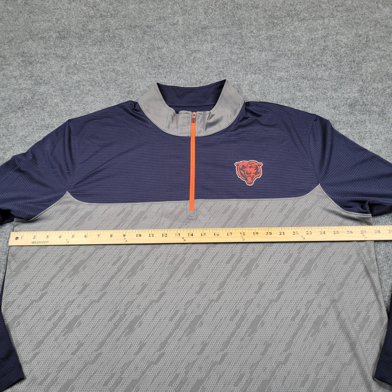 Chicago Bears Shirt Mens 3XL Gray Navy NFL Football 1/4 Zip Top Tee Long Sleeve