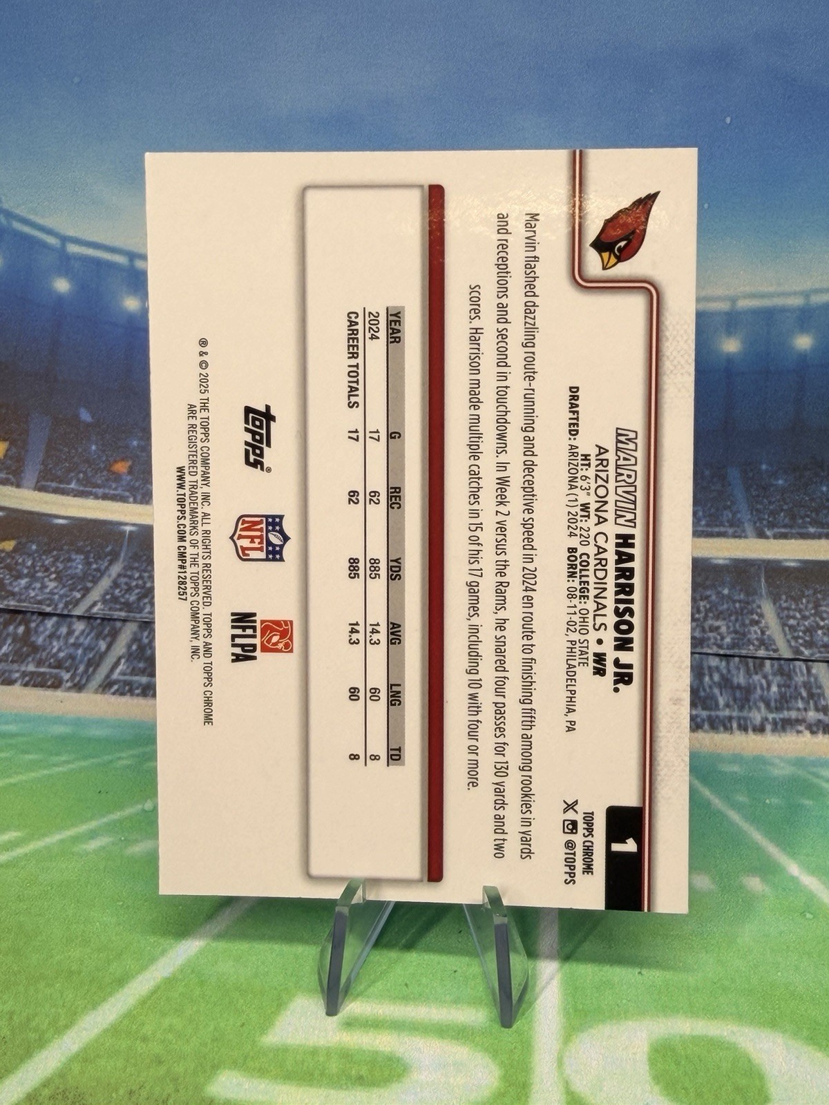 Topps Chrome Base Sapphire 2025 Marvin Harrison Jr. Cardinals #1