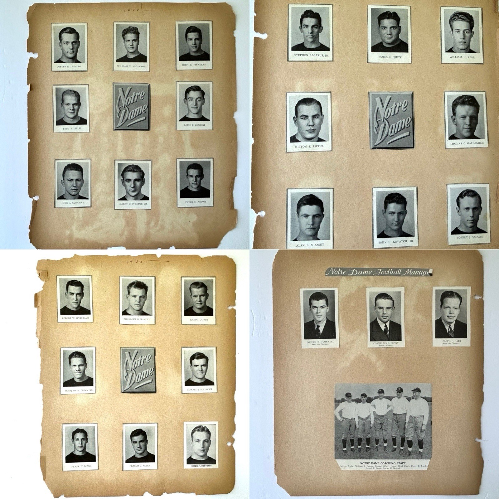 Orig. 1939 Notre Dame Football Team Photo & Scrapbook Joe DeFranco Left Guard