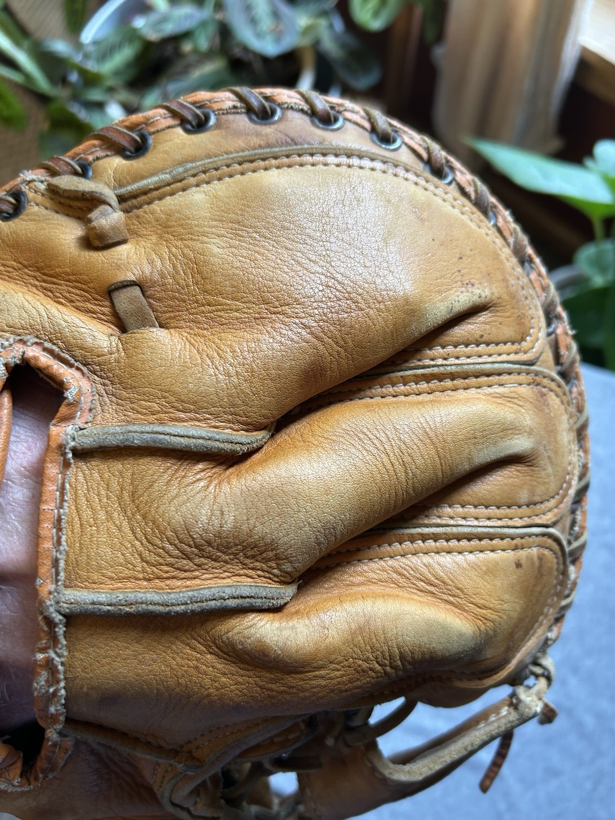 Vintage Baseball Catcher Glove Mitt Denkert M229 HAL SMITH Pro Maker Hinge Pad