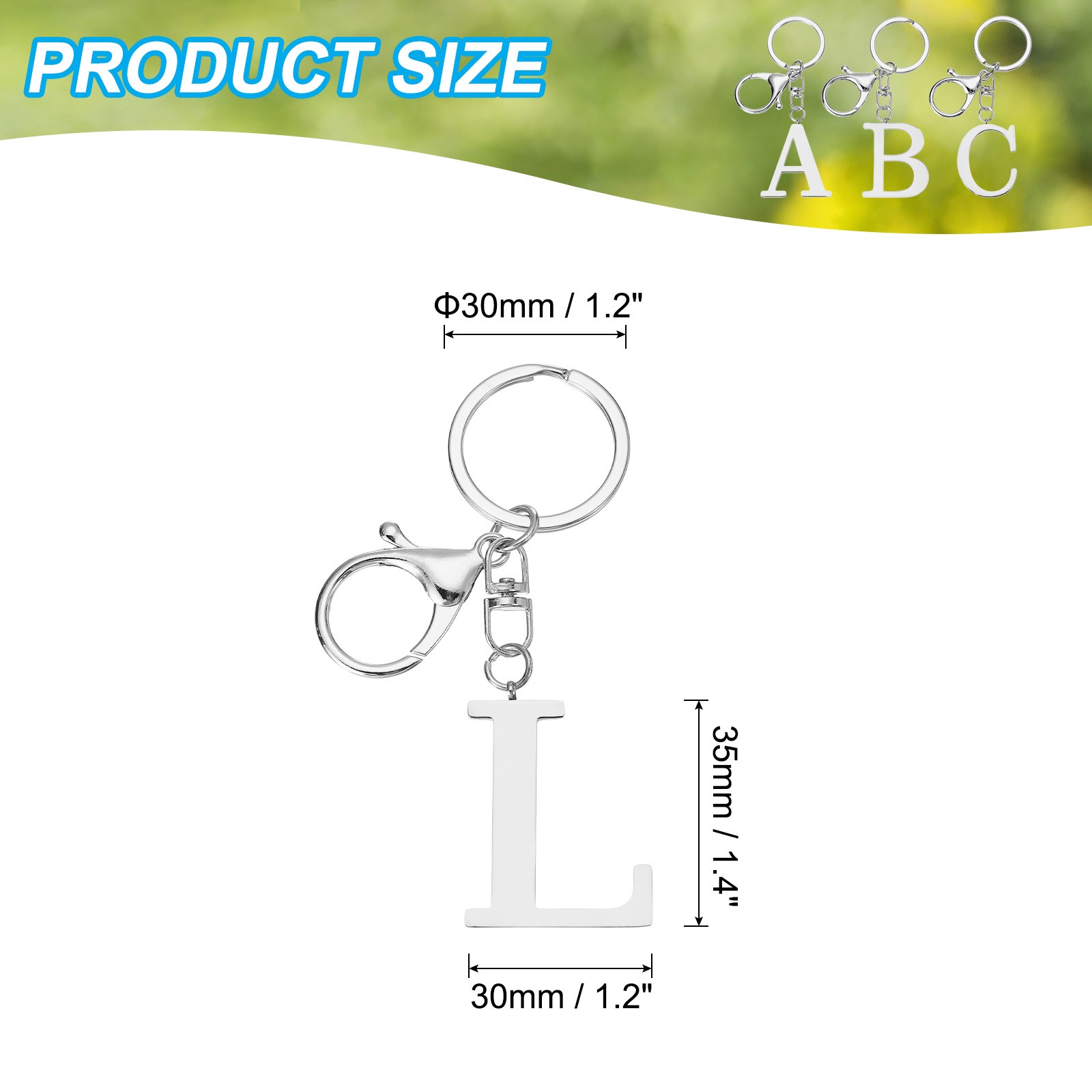 Initial Letter Key Chain Letter A-Z Keychain Initials Keyring, Silver (L)