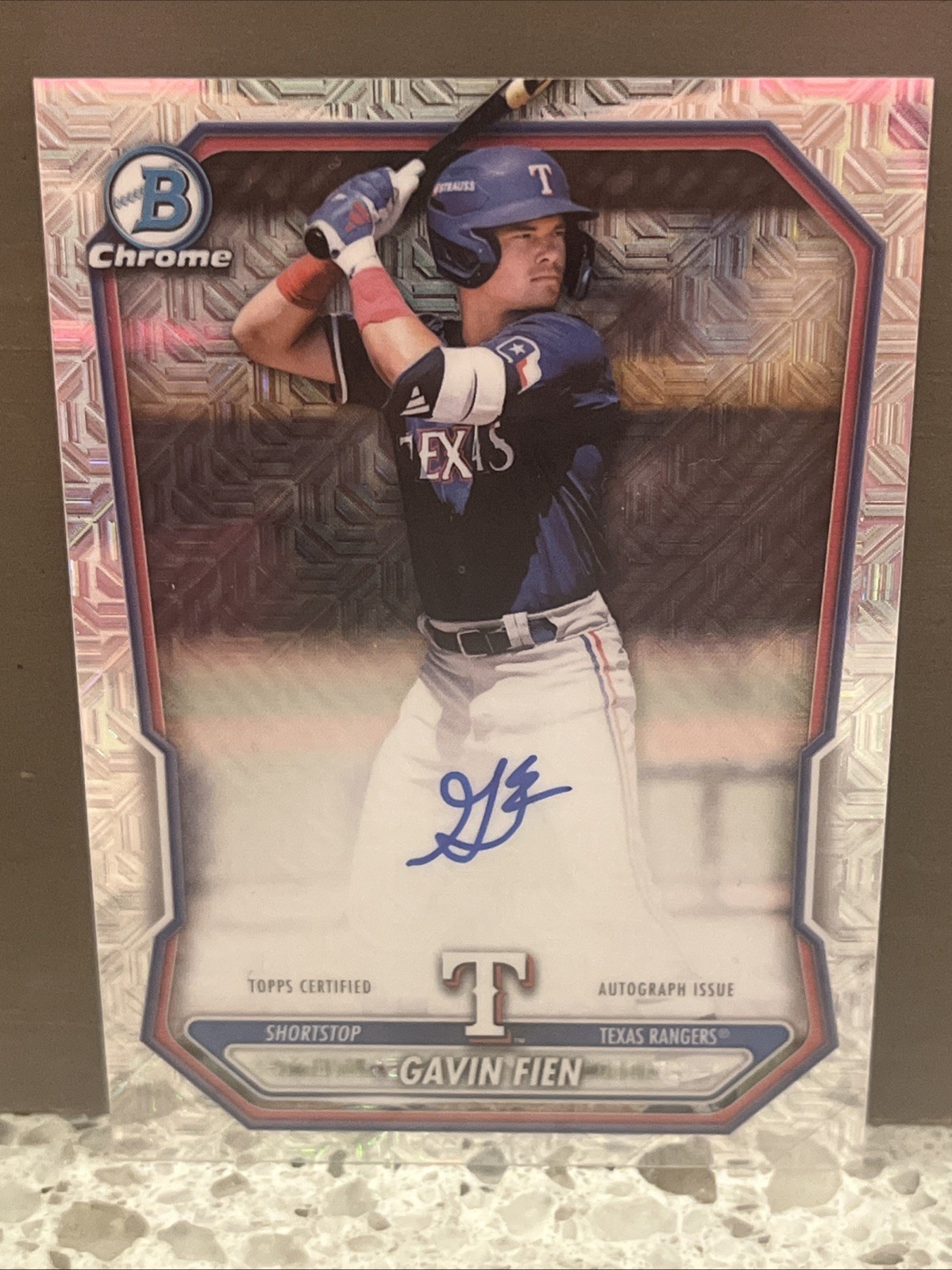 2026 Bowman Gavin Fien Chrome Mojo Refractor Auto On Card #BMA-GF Rangers