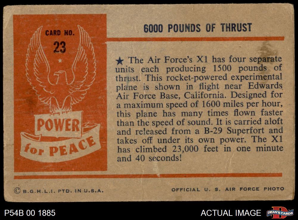 1954 Bowman Power for Peace #23 6000 Pounds of Thrust 1.5 – FAIR