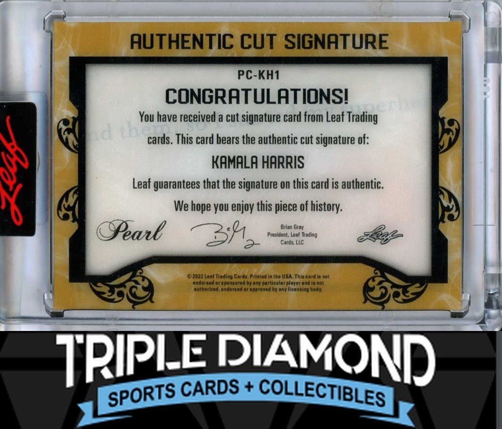 2022 Leaf Pearl #PC-KH1 Kamala Harris Cut Signature #6/8 D893