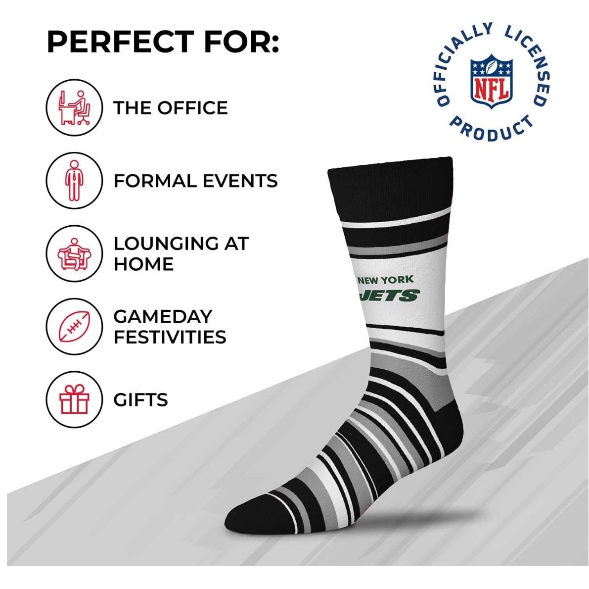 2-pairs For Bare Feet Men’s NFL 4-Stripe Performance Crew Socks Large NY Jets