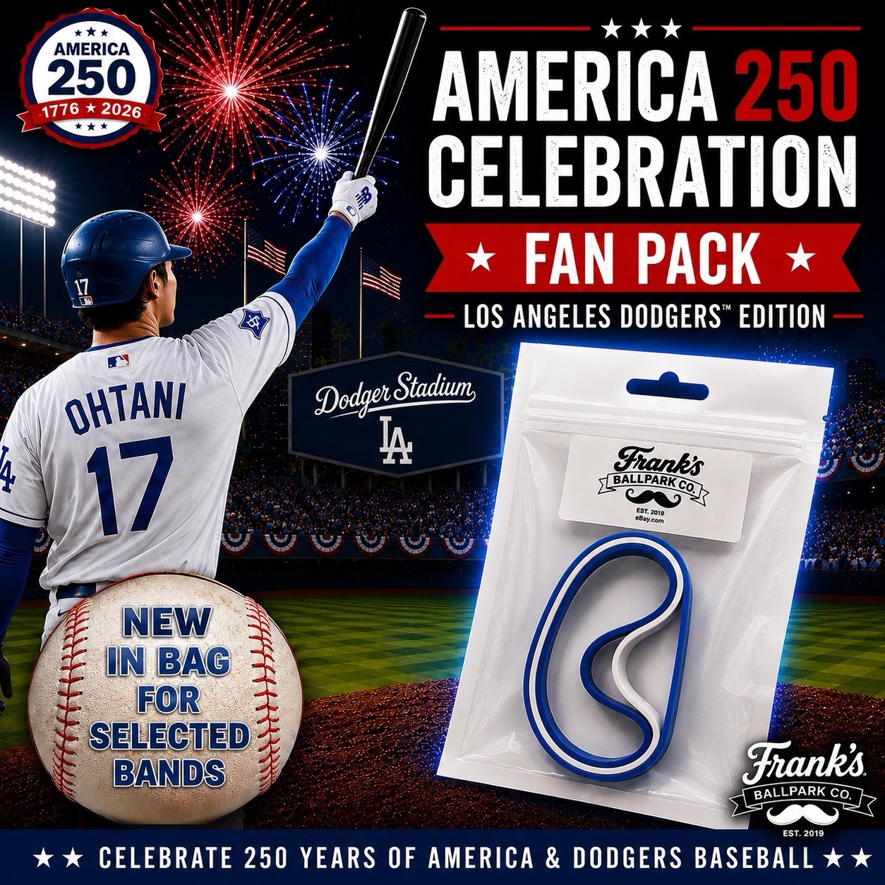 Los Angeles Dodgers America 250 Fan Pack Silicone Wristbands 2-Pack New In Bag