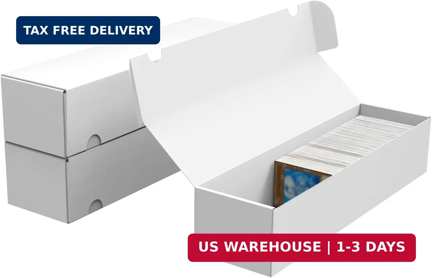 Trading Card Storage Box, 3-Pack 1100 Count White Corrugated Cardboard Bulk Spor