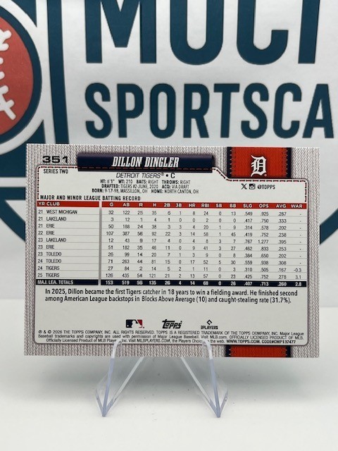 DILLON DINGLER 2026 Topps Series 2 #351 Aqua Rainbow Foil Detroit Tigers