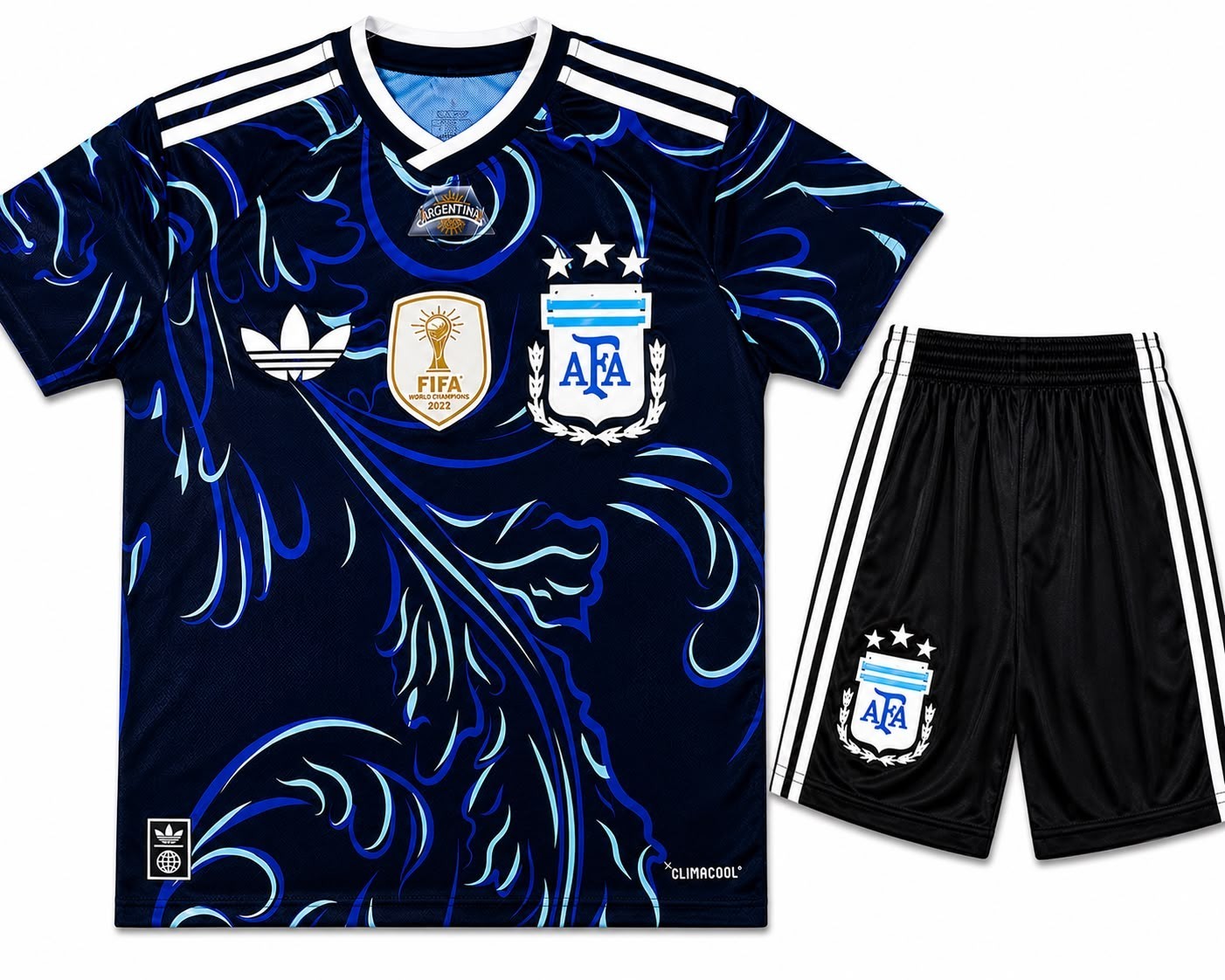 Argentina Style Dark Blue Soccer Jersey Shorts Kit Football Uniform M L XL XXL