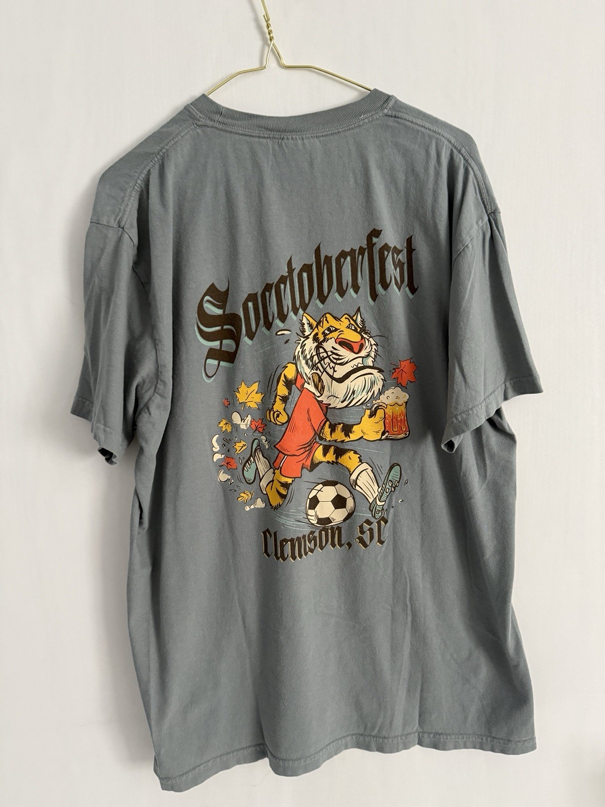 Clemson Tigers short Sleeve T Shirt Soccer Socctoberfest Fall Comfort Colors L
