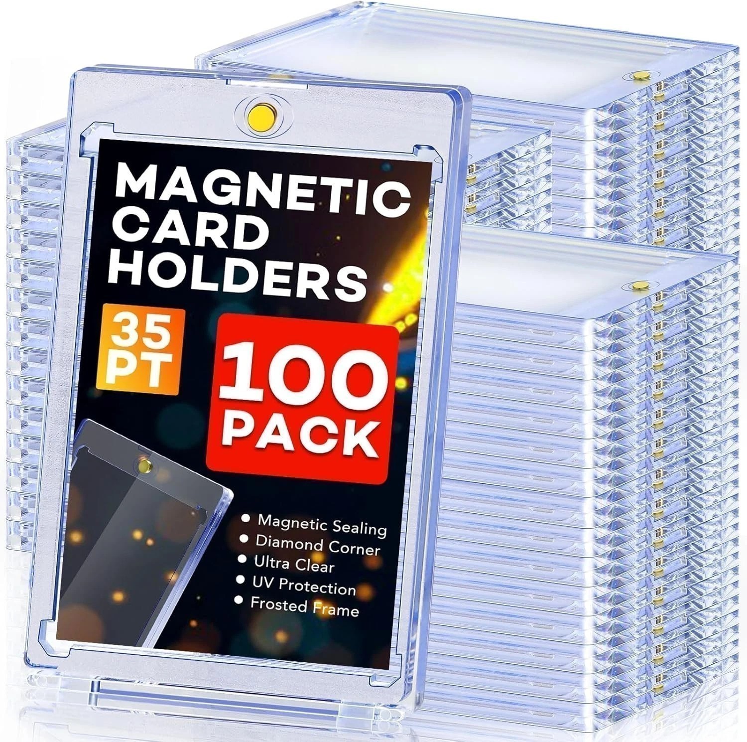 100 Pack Magnetic Trading Sports Card Holders 35pt One-Touch Hard UV Protection