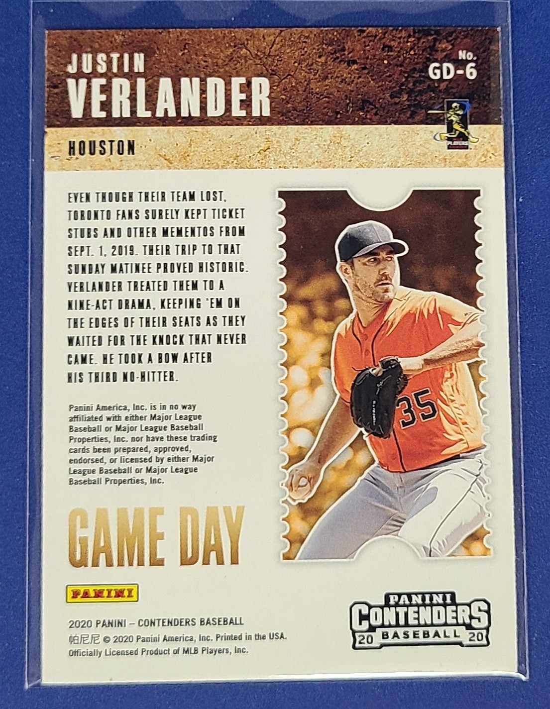 2020 Contenders Game Day #GD-6 Justin Verlander Houston Astros Baseball Card j