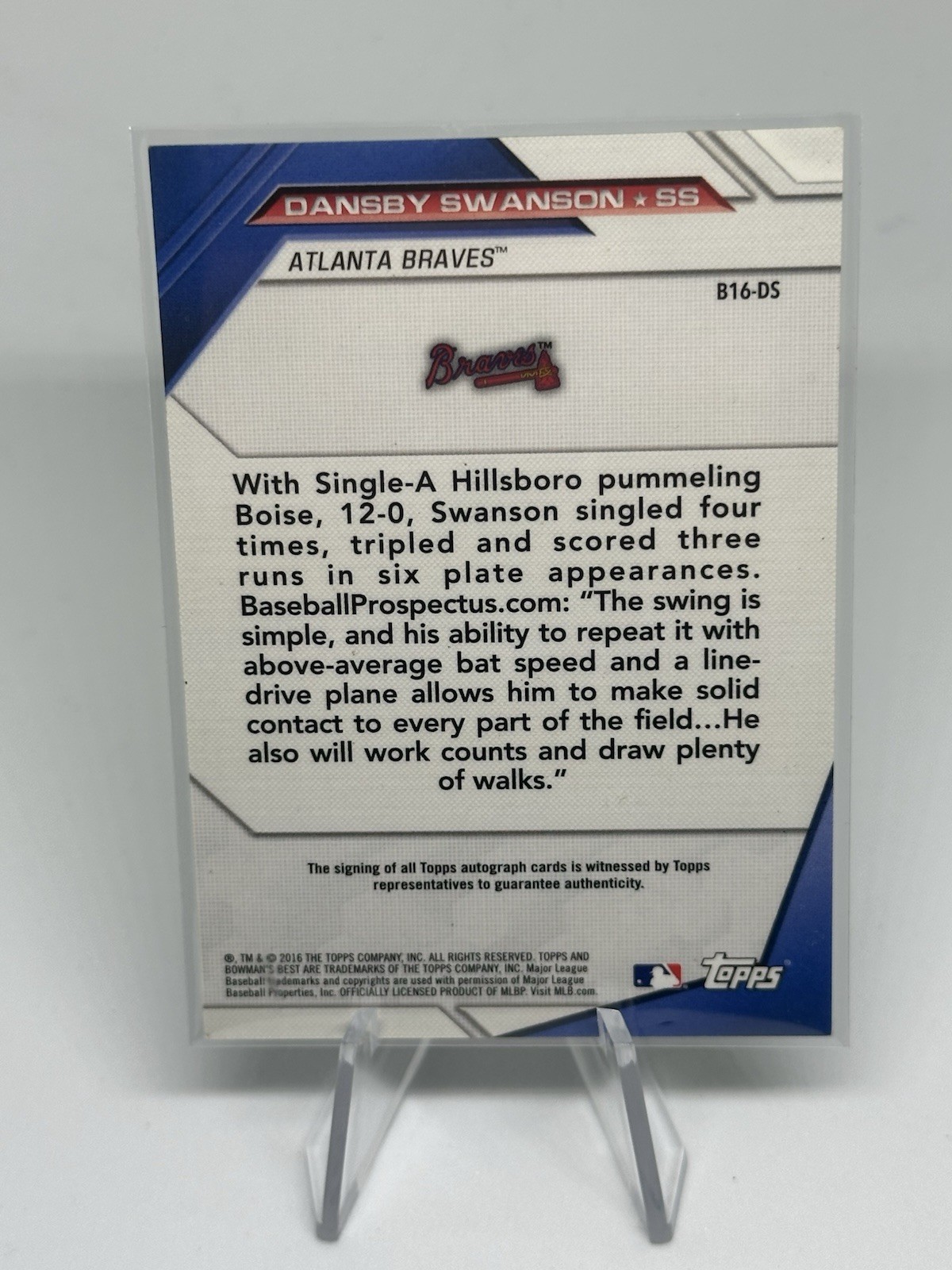 2016 Bowman’s Best Dansby Swanson Rookie Auto On Card Green /99 #B16-DS SP RC