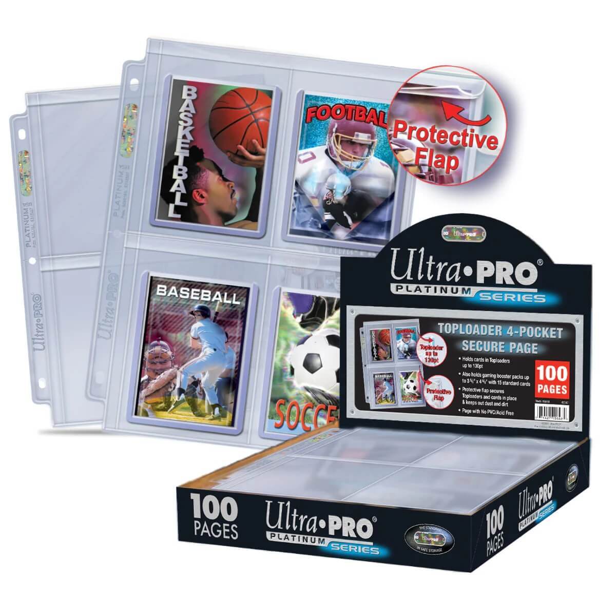 (10 Pages) Ultra Pro Toploader Size 4-Pocket Secure Page For Trading Card Albums
