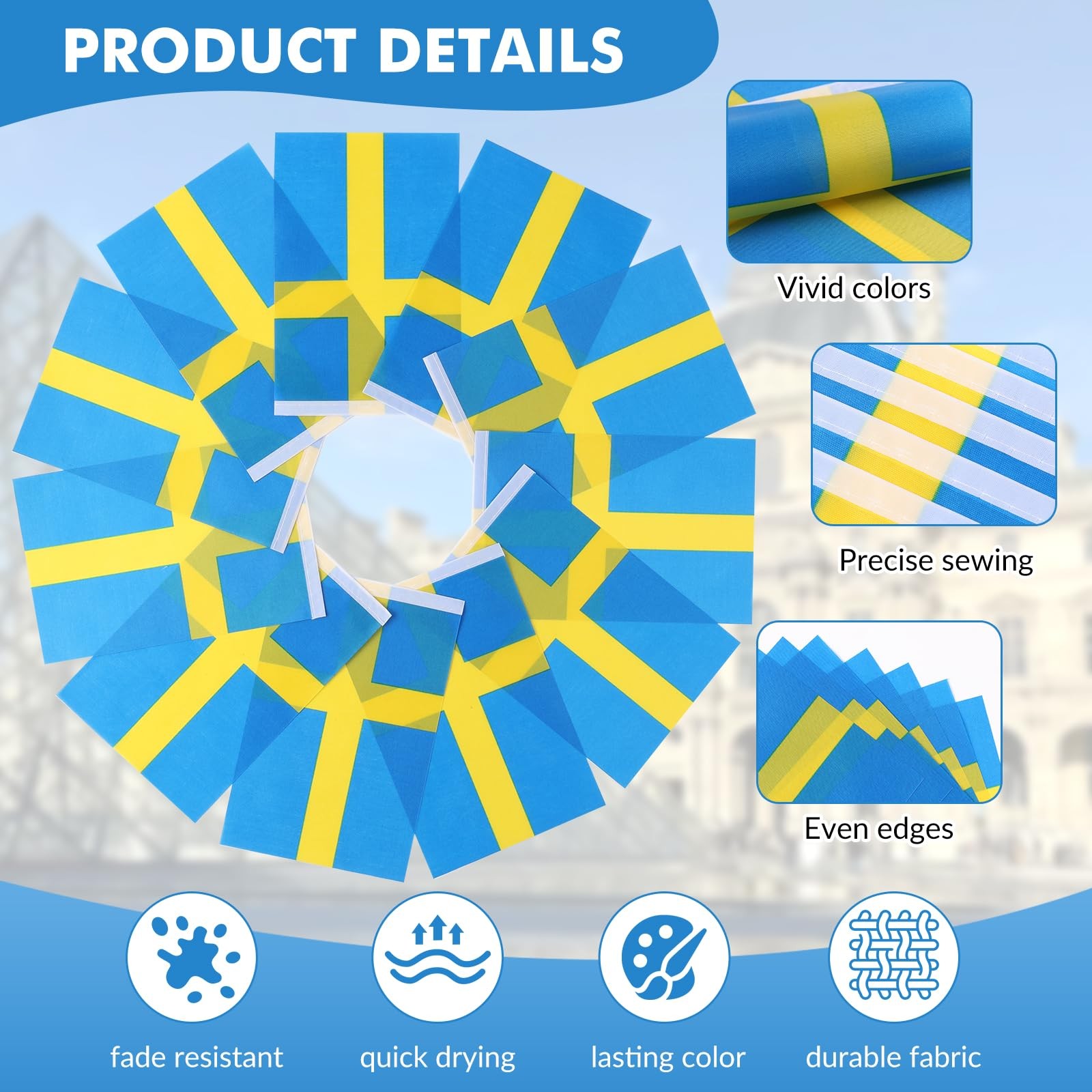 Sweden Flag Banner, Small Mini Swedish Flags 5 inches by 8 inches,