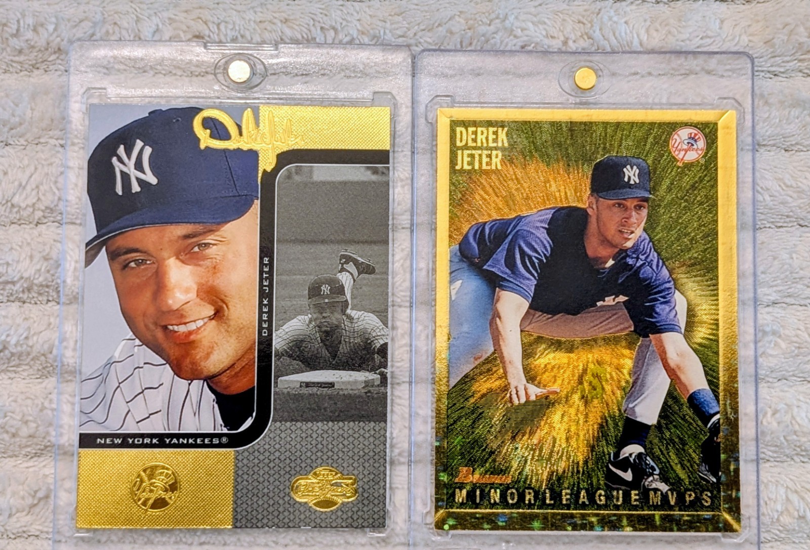 Derek Jeter NYY Gold Inserts (2 Card) – 1995 Bowman MVPs & 2006 Topps Co-Signers