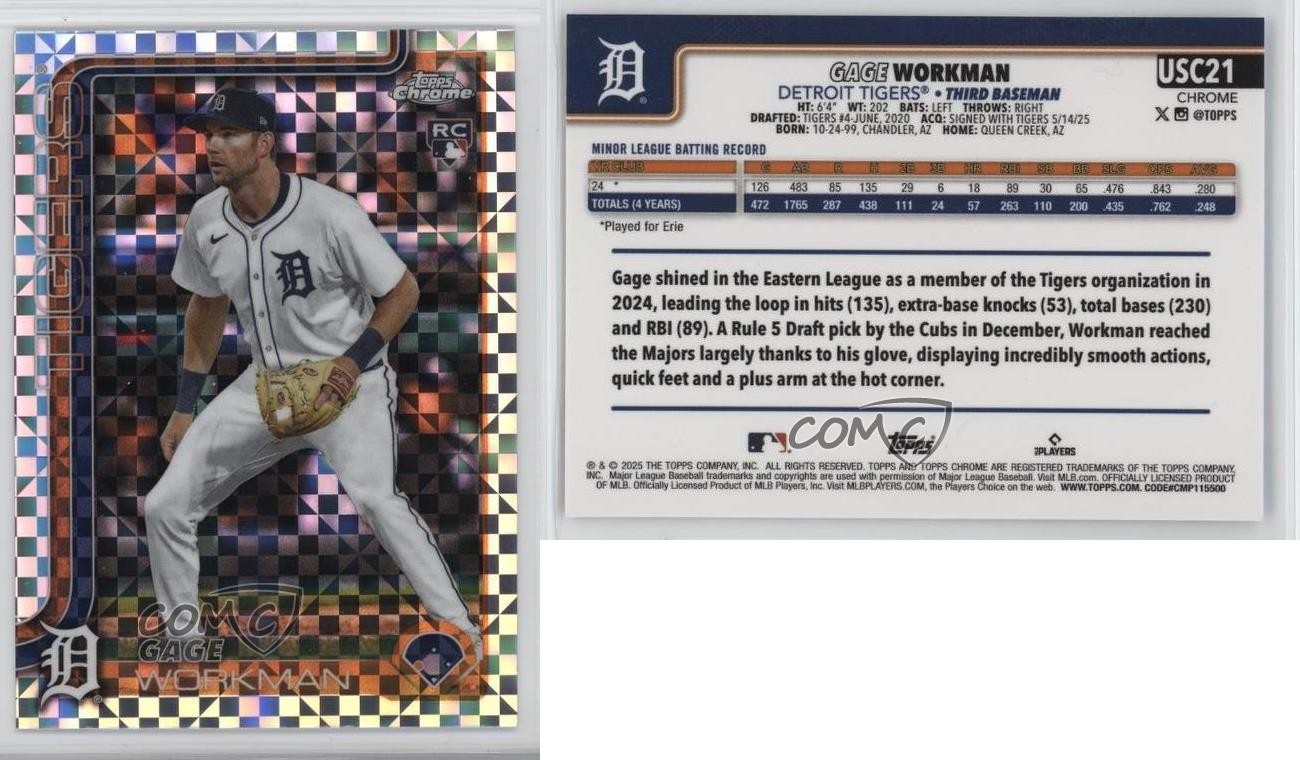 2025 Topps Chrome Update X-Fractor Gage Workman #USC21 Rookie RC 1sr5
