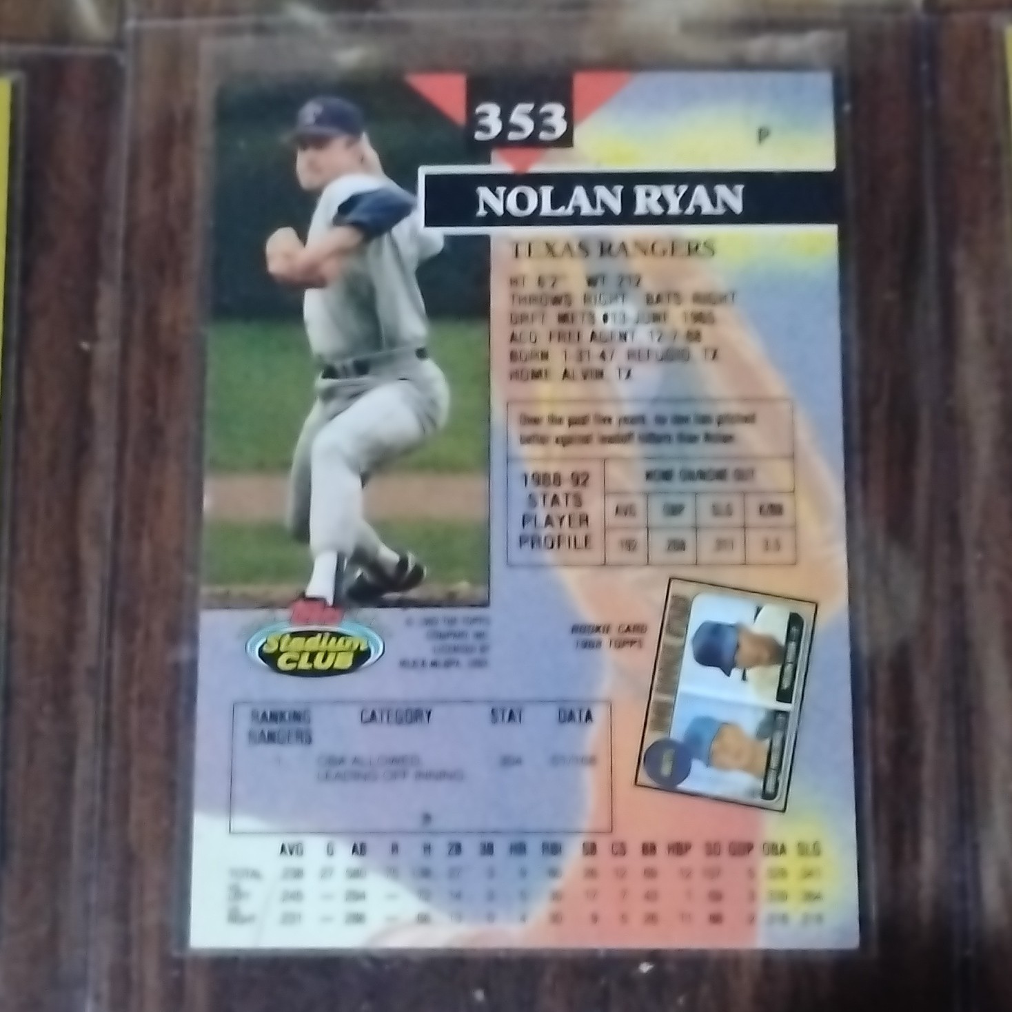 Topps Stadium Club 1992 Nolan Ryan #353 Rangers/Astros MLB Card Lot (3)