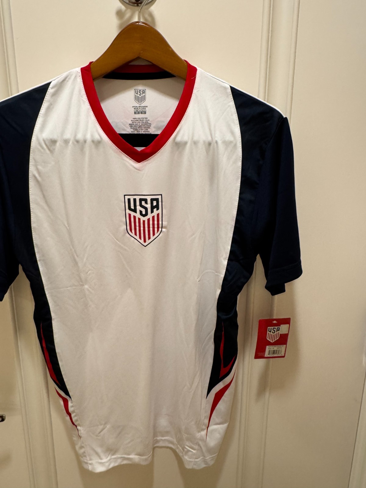 USA Soccer Iconsports Jersey White Red Navy Men’s Large Salvage Condition NWT