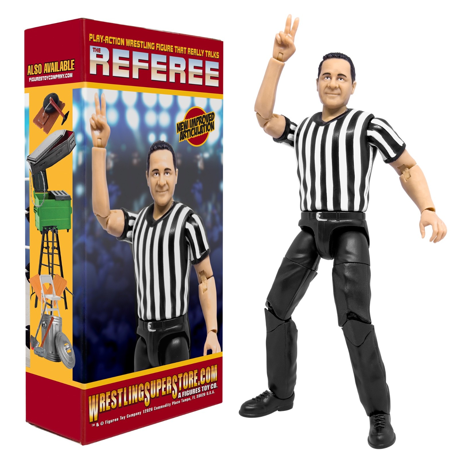 Wrestling Ring & Talking Wrestling Referee Figure for WWE & AEW Action Figures