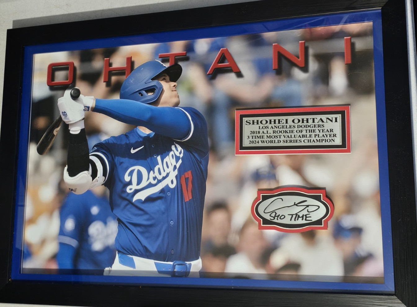 Shohei Ohtani Framed Baseball Photo Display Facsimile Signature Dodgers Wall Dec