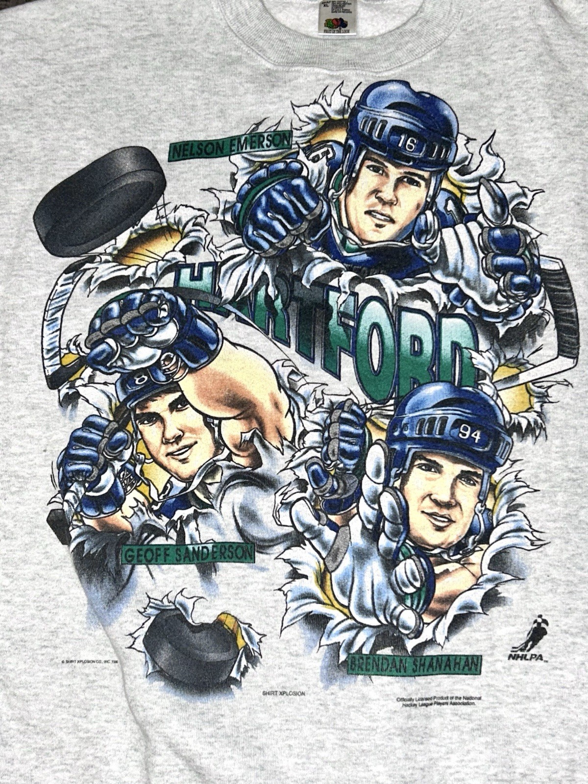 Vintage 1995 Hartford Whalers NHL Xplosion Caricature Cartoon Sweatshirt XL USA