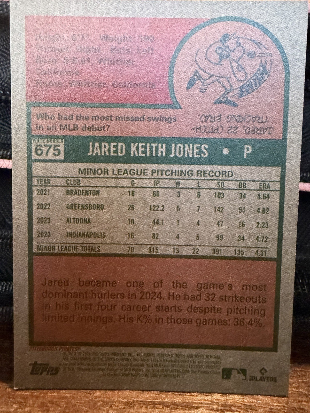 Jared Jones 2024 Topps Heritage High Number RC #675 Green Border SP Pirates