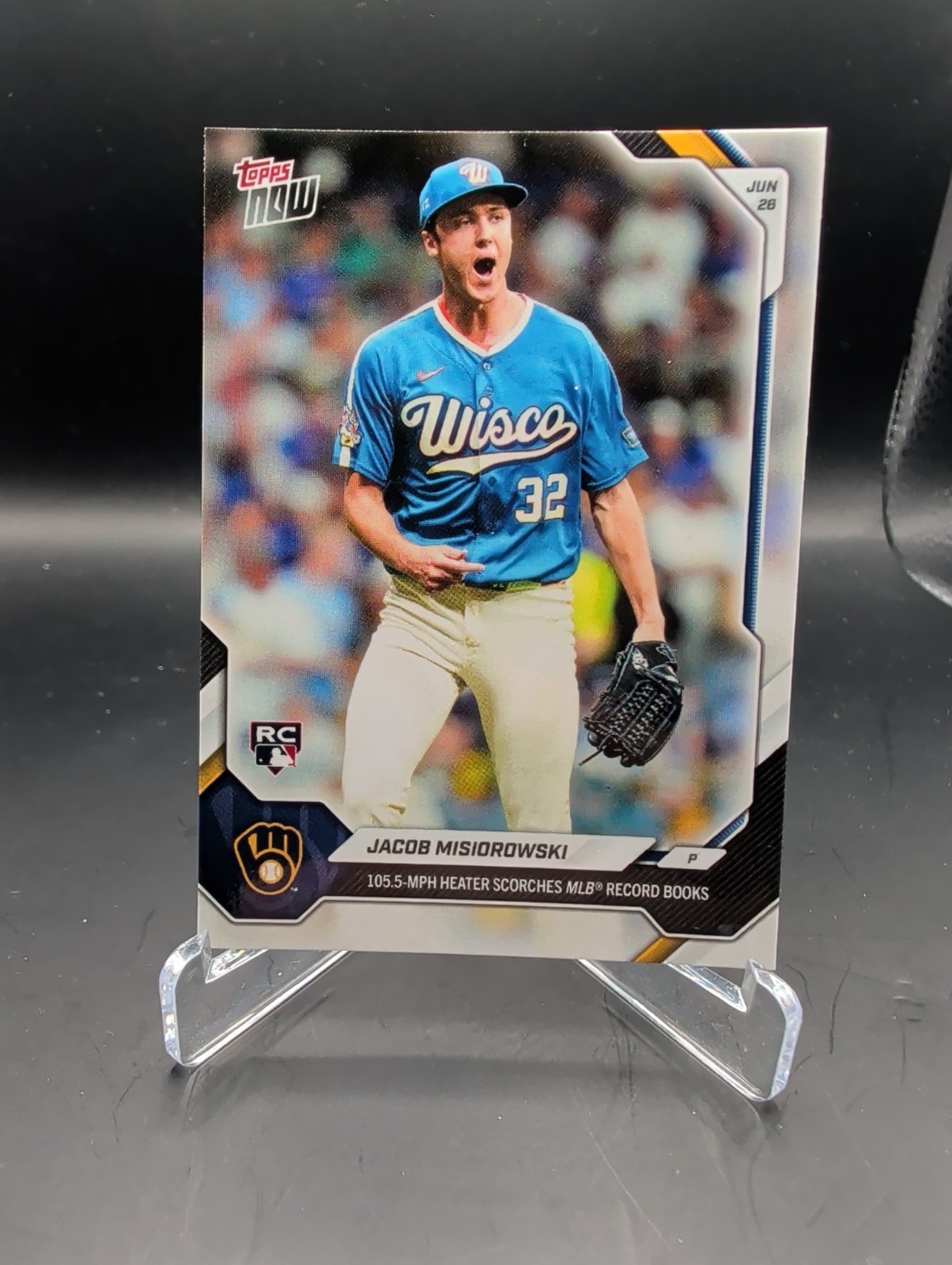 2026 Topps NOW #383 Jacob Misiorowski RC Rookie 105.5 MPH Heater Brewers