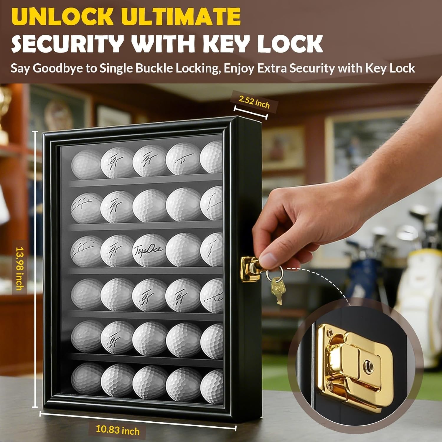 Showcase Your Treasures: Golf Ball Display Case with Velvet Shelves & Key Lock