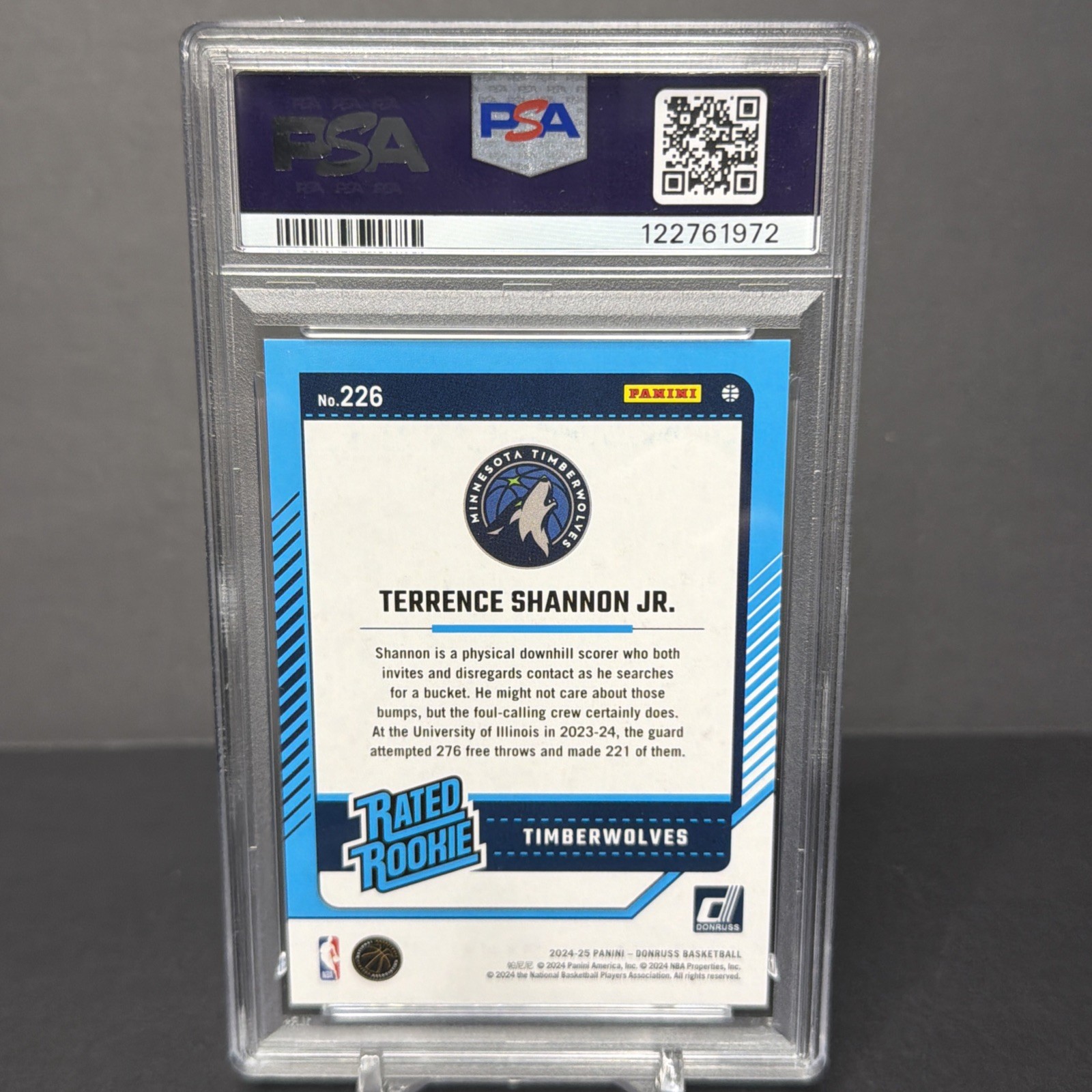 TERRENCE SHANNON JR. 2024-25 DONRUSS ROOKIE INTL GREEN SCOPE RC /5 PSA 9 SR693