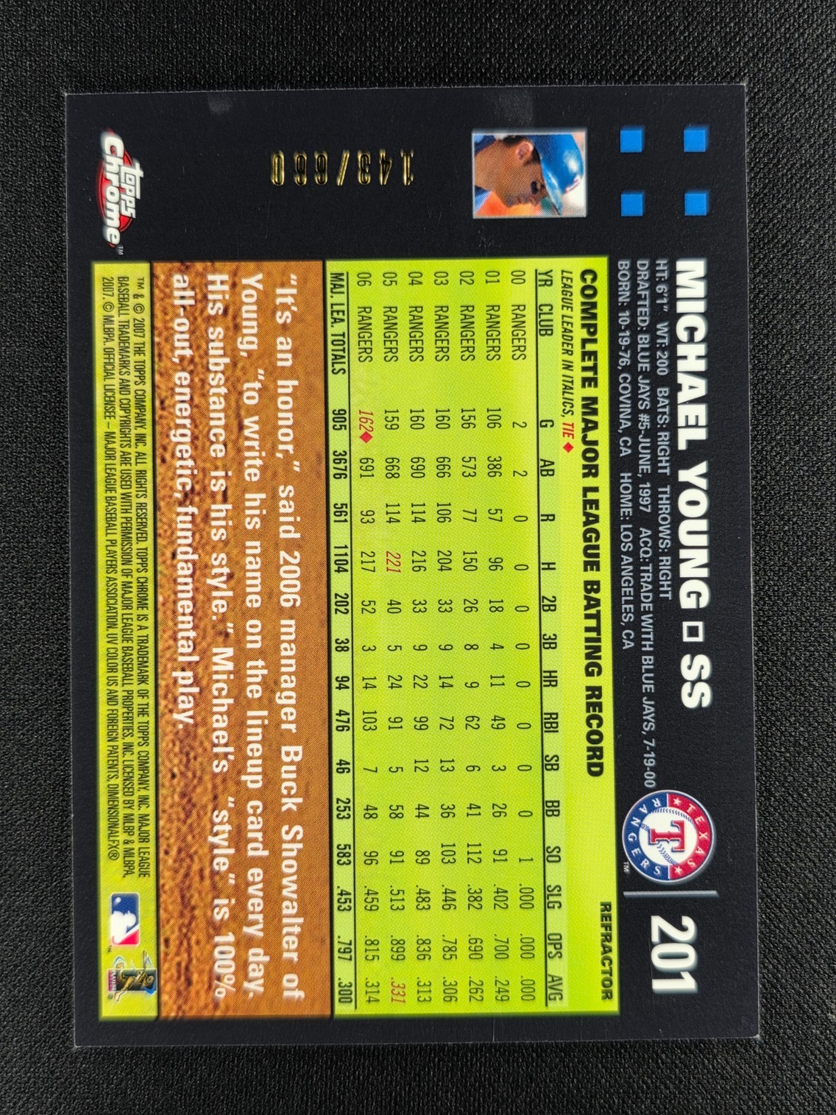 Michael Young 2007 Topps Chrome White Refractor 143/660 #201 RANGERS