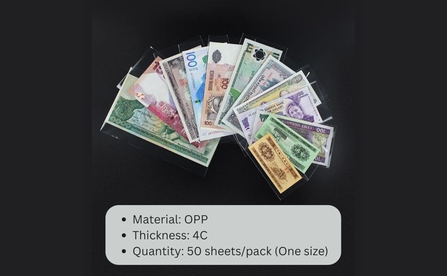 50Pcs Size 1 Professional Banknote Protective Plastic Sleeves Paper Money OPP…