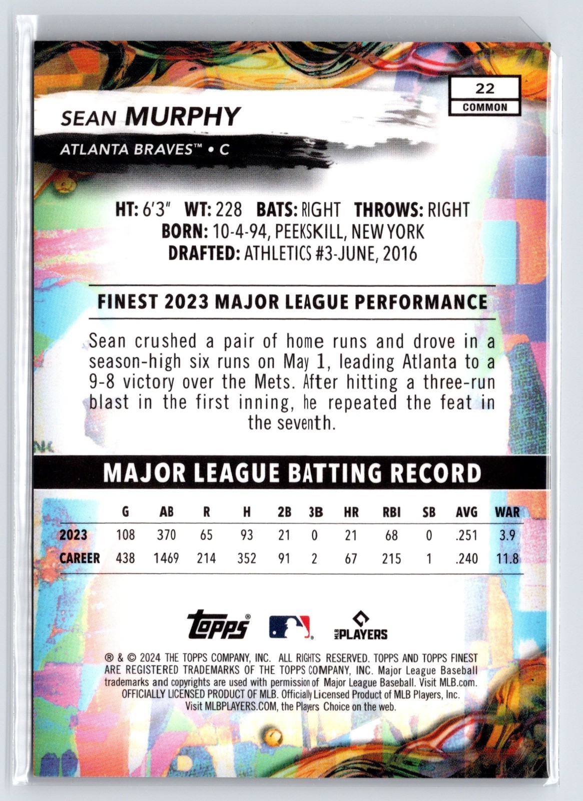 2024 Topps Finest – Common Sean Murphy #22 Purple Refractor /250